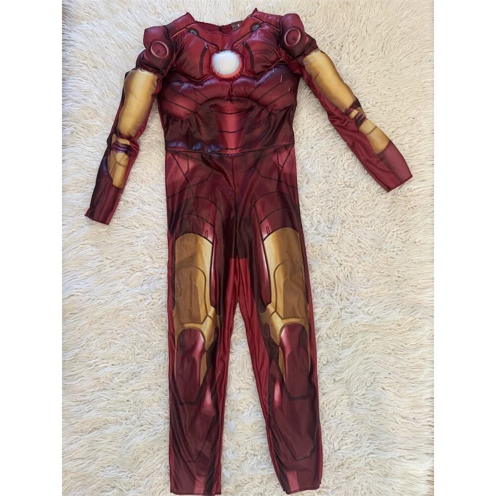 Rubies Marvel Iron Man Costume Jumpsuit Kids Size 7/8 Red Muscle Chest